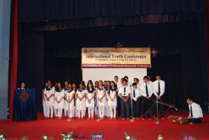 Radha emceed the program, Vidyapith students are ready